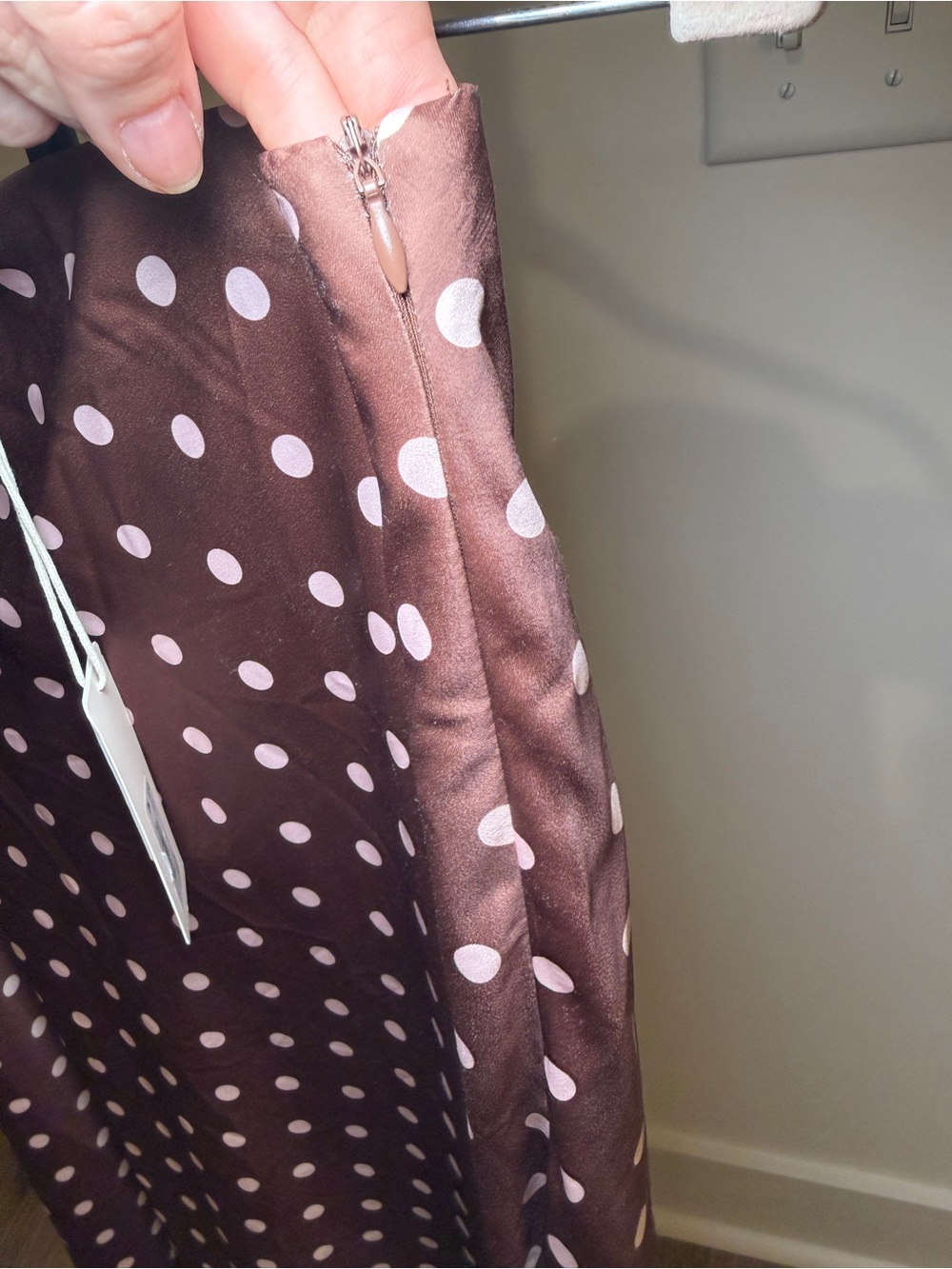 Altar'd State Brown Satin Maxi Skirt with Pink Polka Dots - Picture 2 of 4